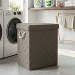 Cesta para Ropa Rectangular con Tapa Tela Acolchada Color Gris Grande