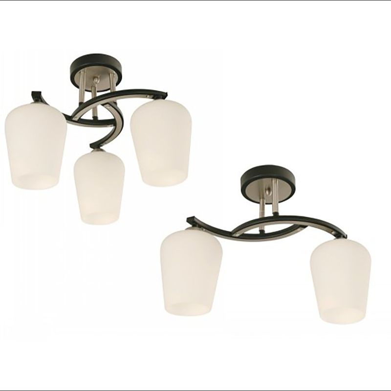 Combo de Lámparas de Techo Color Negras de 2 Luces y 3 Luces con Vidrio Blanco