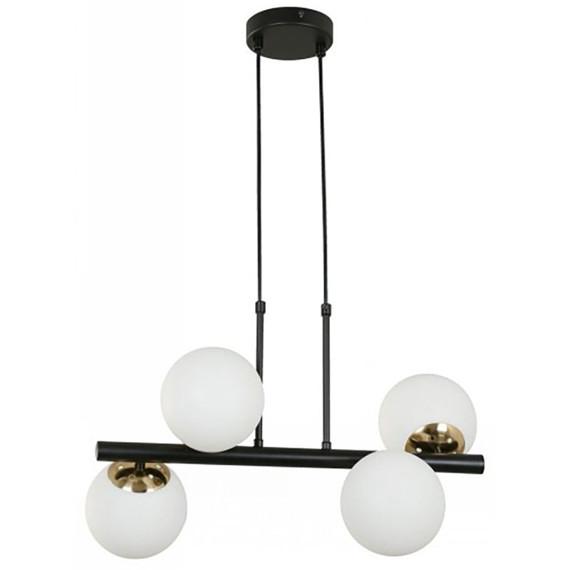 Lámpara de Colgar Color Negra y Chocolate con Esferas Blancas y Detalles de Cobre
