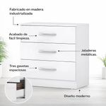 Gavetero Clara con 3 Gavetas Color Blanco de 71 x 45 x 77 Cm