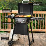 Churrasquera a Gas American Gourmet con 2 Quemadores y Mesas Laterales Color Negro
