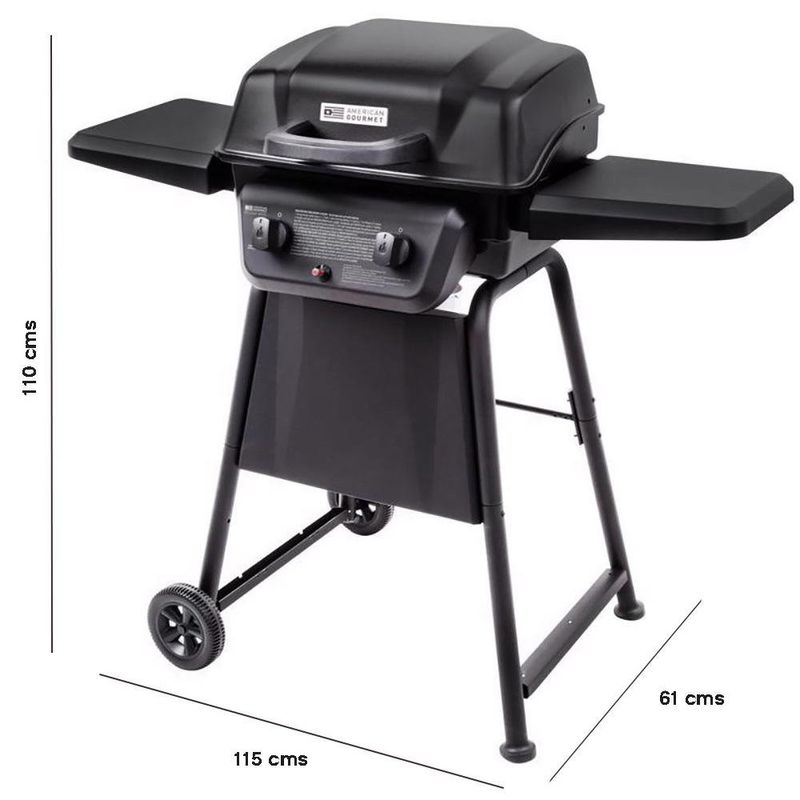 Churrasquera a Gas American Gourmet con 2 Quemadores y Mesas Laterales Color Negro