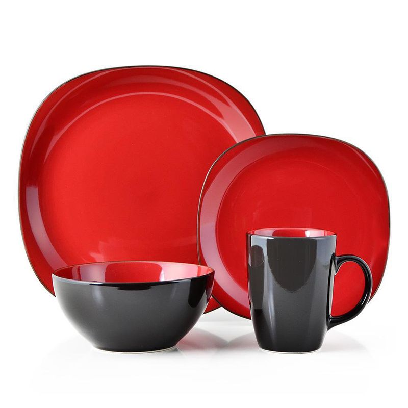 Vajilla 16 Pzas Carmín Y Negro - Toscana