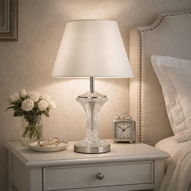 Lámpara de Mesa con Pantalla Color Beige Base Transparente Base E27 de 60 W