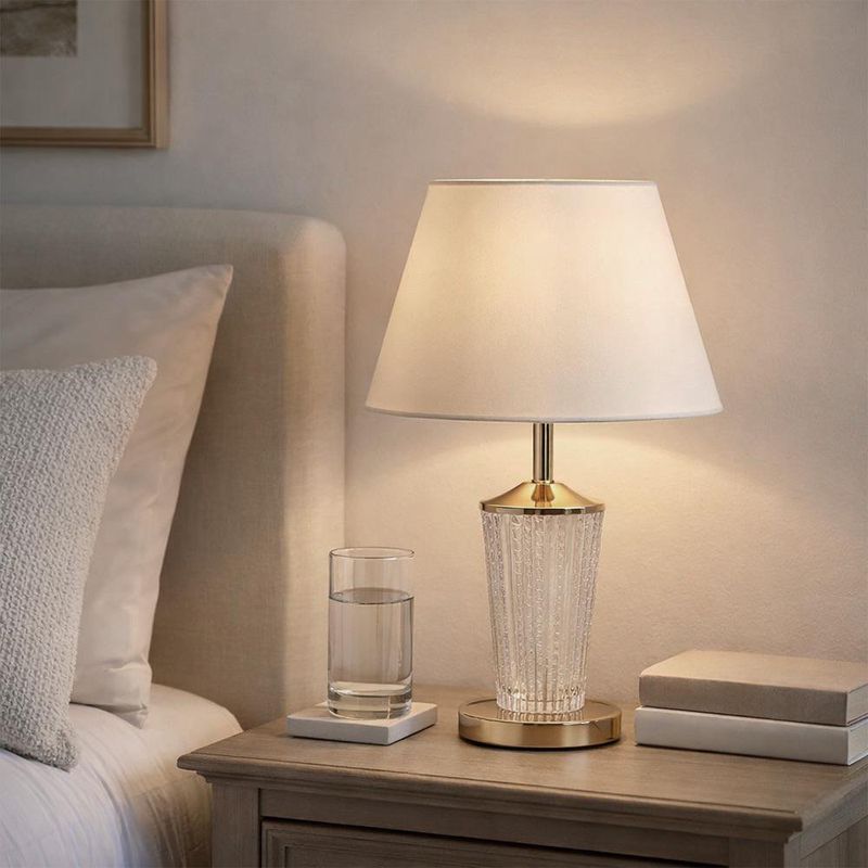 Lámpara de Mesa con Pantalla Color Beige Base Texturizada Dorada Base E27 de 60 W