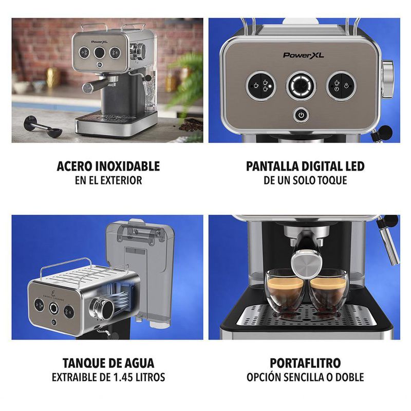 Cafetera para Espresso PowerXL Distinctions Semi Automática de 15 Bares