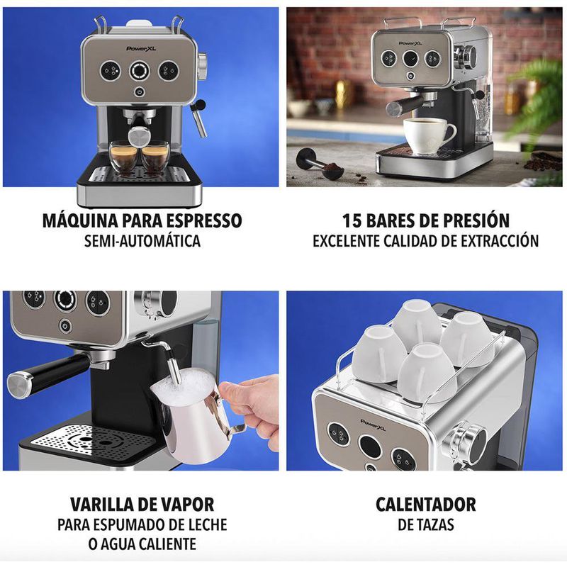 Cafetera para Espresso PowerXL Distinctions Semi Automática de 15 Bares