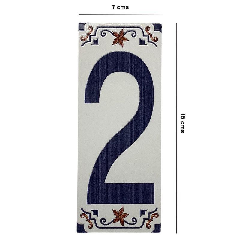 Muro Cerámico Decorativo Número 2 Color Azul de 7 x 18 cm