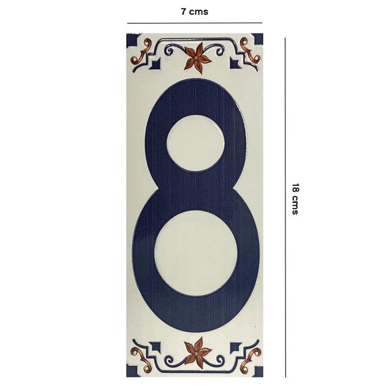 Muro Cerámico Decorativo Número 8 Color Azul de 7 x 18 cm