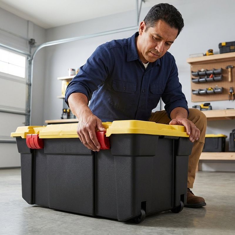 Caja de Almacenamiento con Rodos y Bisagras 80 L de Polipropileno Negra