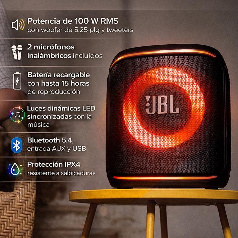 Bocina Portátil JBL PartyBox Encore 2 Karaoke de 100 W Bluetooth con 2 Micrófonos Inalámbricos
