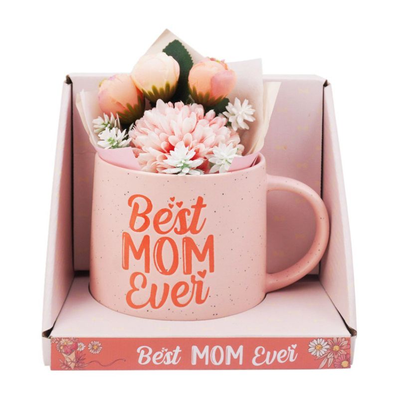 Set de Pocillo Cerámico de 20 oz con Flores Decorativas Regalo para Mamá