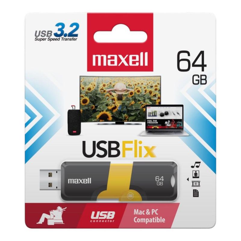 Memoria USB Flix de 64 GB 3.2 Color Negro y Amarillo