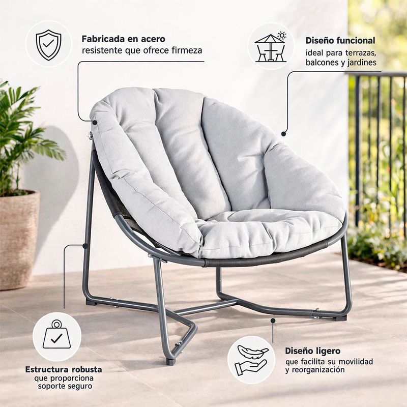 Silla de Exterior Relax de Acero Color Gris