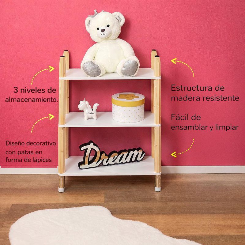 Librero Infantil de 3 Niveles con Diseño Lápices