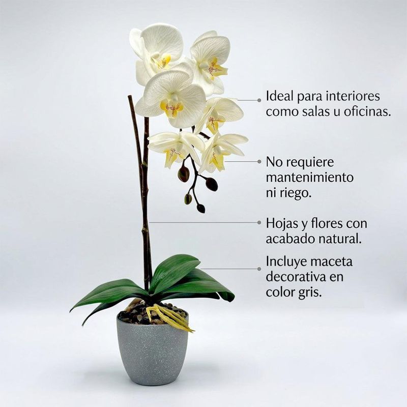 Orquídea Artificial Color Blanco en Maceta de 54 Cm