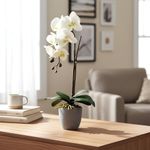 Orquídea Artificial Color Blanco en Maceta de 54 Cm