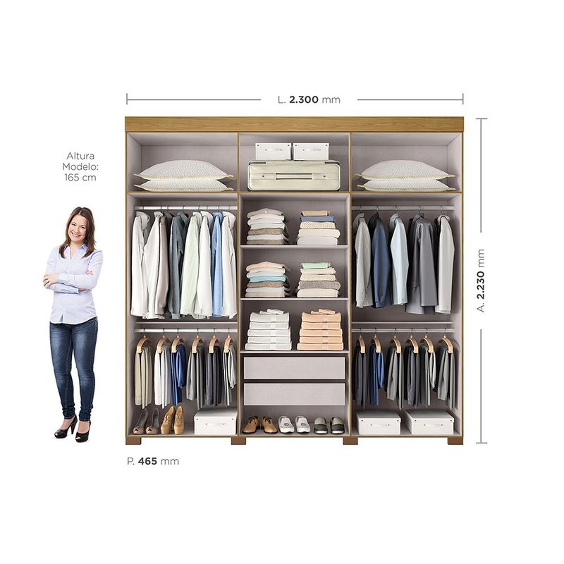 Armario Ita de 6 Puertas Color Crema con Acabado Madera 47 x 230 x 223 Cm