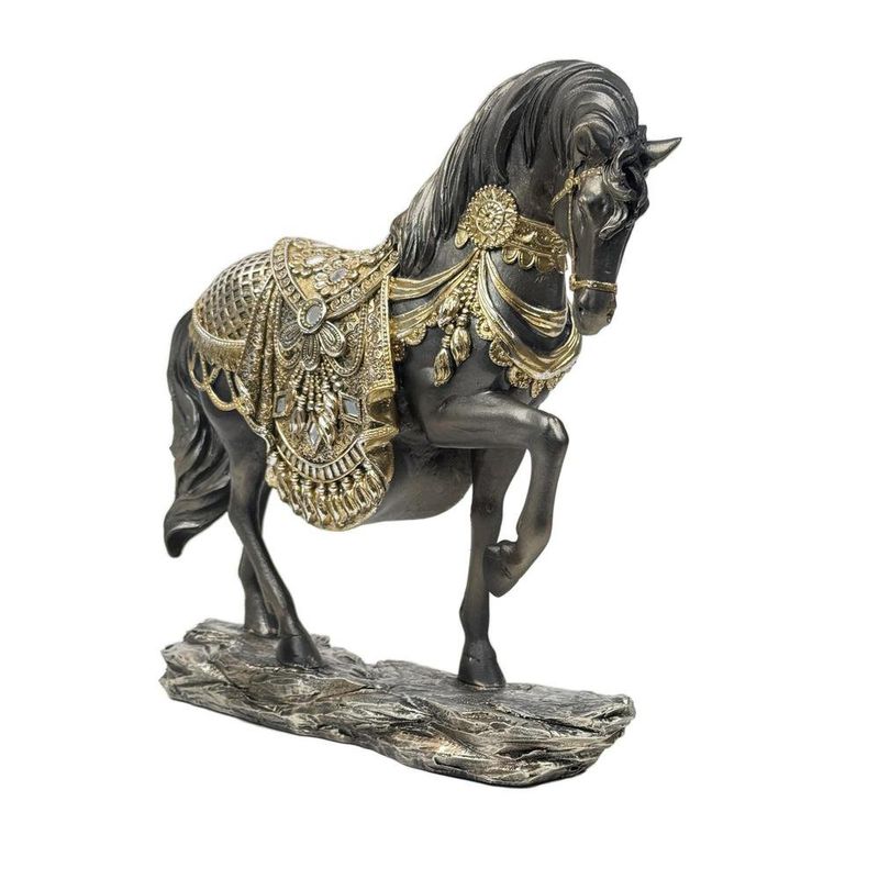 Figura Decorativa de Caballo Negro con Detalles Dorados