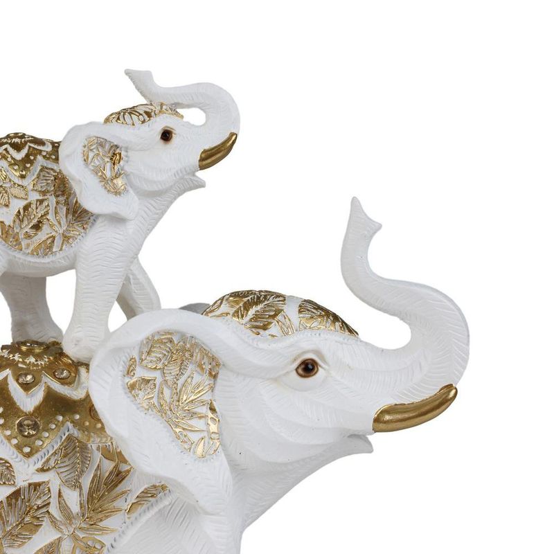 Figura Decorativa de Elefante Mamá e Hijo Color Blanco con Detalles Dorados 23 Cm