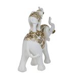 Figura Decorativa de Elefante Mamá e Hijo Color Blanco con Detalles Dorados 23 Cm