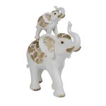 Figura Decorativa de Elefante Mamá e Hijo Color Blanco con Detalles Dorados 23 Cm