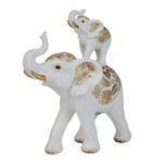 Figura Decorativa de Elefante Mamá e Hijo Color Blanco con Detalles Dorados 23 Cm