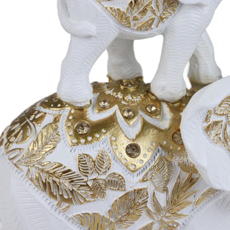 Figura Decorativa de Elefante Mamá e Hijo Color Blanco con Detalles Dorados 23 Cm