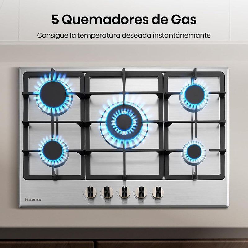 Cooktop a Gas Hisense HGH751SS01 30 plg 5 Quemadores en Acero Inoxidable