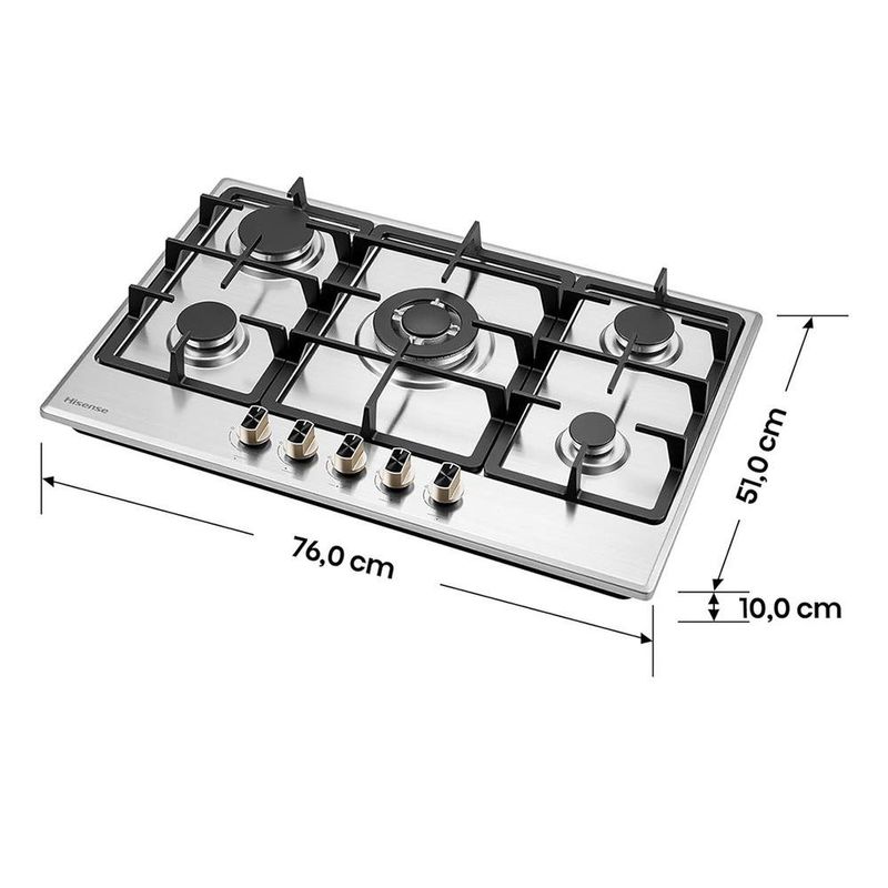 Cooktop a Gas Hisense HGH751SS01 30 plg 5 Quemadores en Acero Inoxidable