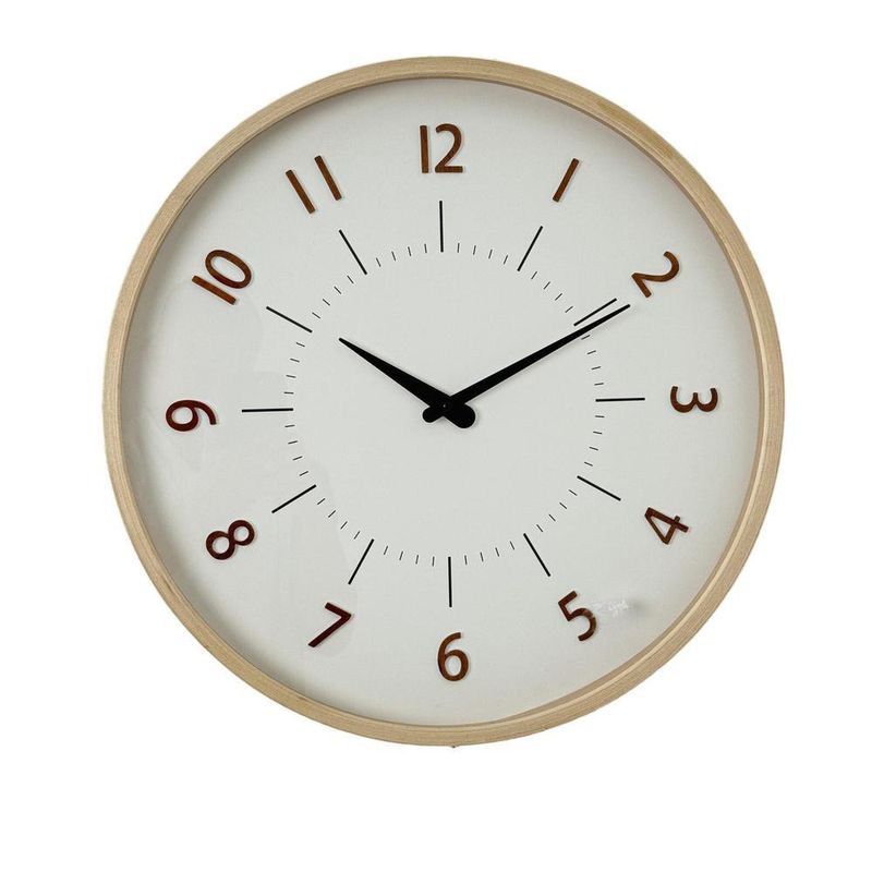 Reloj de Pared Moderno Elegante con Marco Madera y Fondo Blanco de 50 Cm