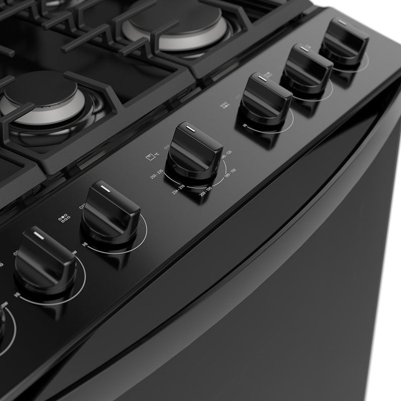 Estufa de Gas al Piso 30 plg con 6 Quemadores para Cocina Color Negro