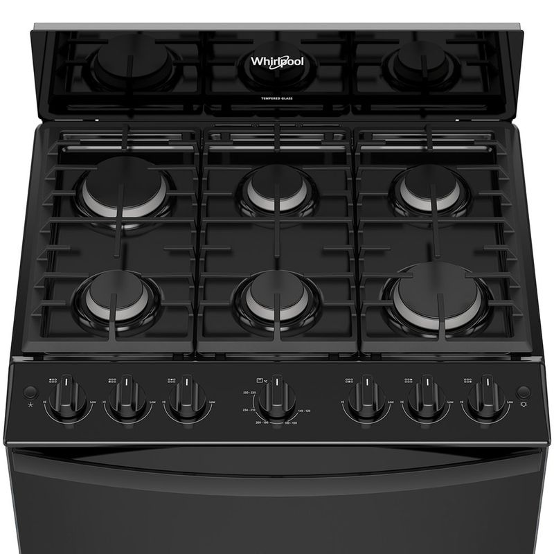 Estufa de Gas al Piso 30 plg con 6 Quemadores para Cocina Color Negro