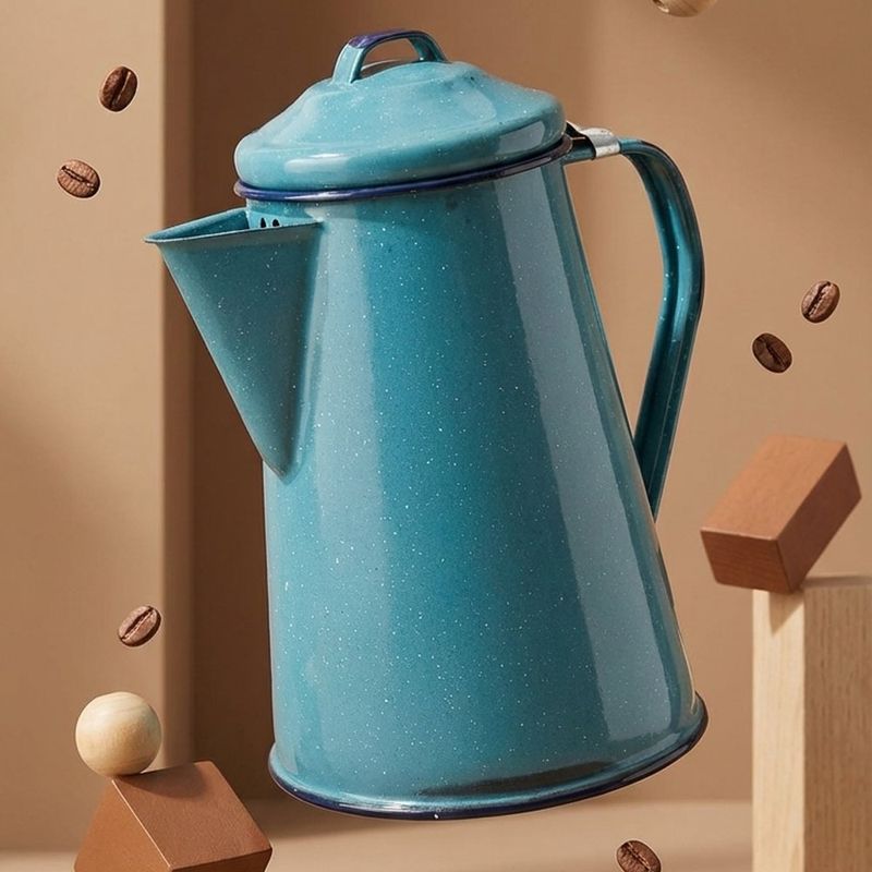 Cafetera Percoladora de Peltre Esmaltado Color Azul Turquesa de 2 Litros