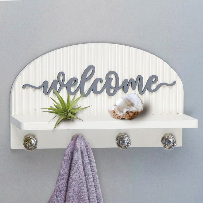 Repisa Decorativa con Ganchos Blanca Welcome