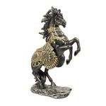 Figura Decorativa de Caballo Negro Dorado Relinchando en Dos Patas