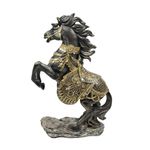 Figura Decorativa de Caballo Negro Dorado Relinchando en Dos Patas