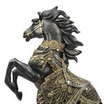 Figura Decorativa de Caballo Negro Dorado Relinchando en Dos Patas