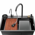 Lavatrastos de Acero Inoxidable con Grifo y Accesorios para Cocina 75 x 46 cm Color Gris