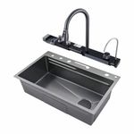 Lavatrastos de Acero Inoxidable con Grifo y Accesorios para Cocina 75 x 46 cm Color Gris