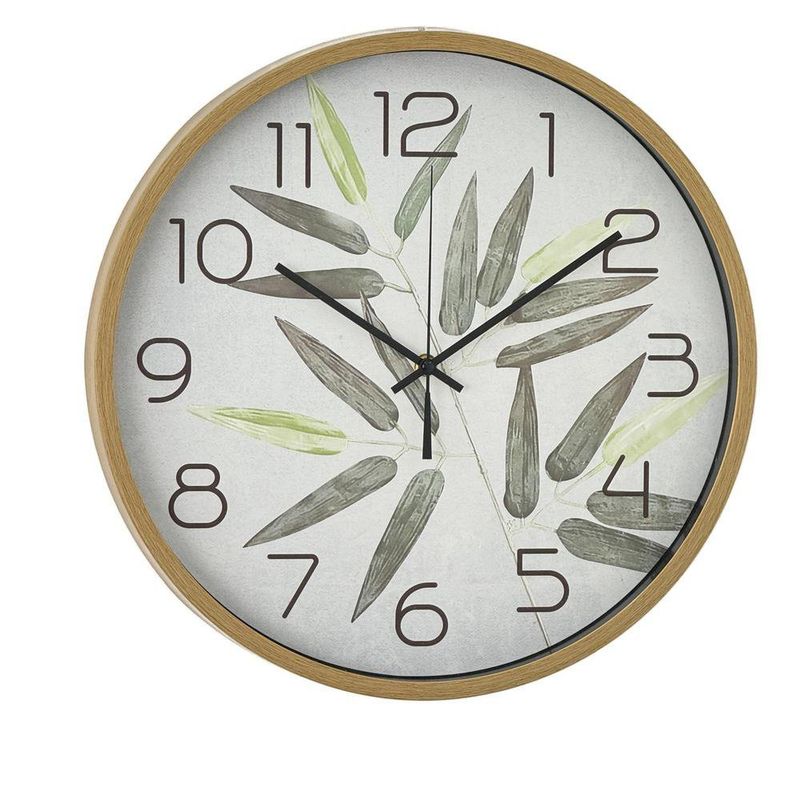 Reloj de Pared Diseño Hojas con Marco Tipo Madera de 40 Cm
