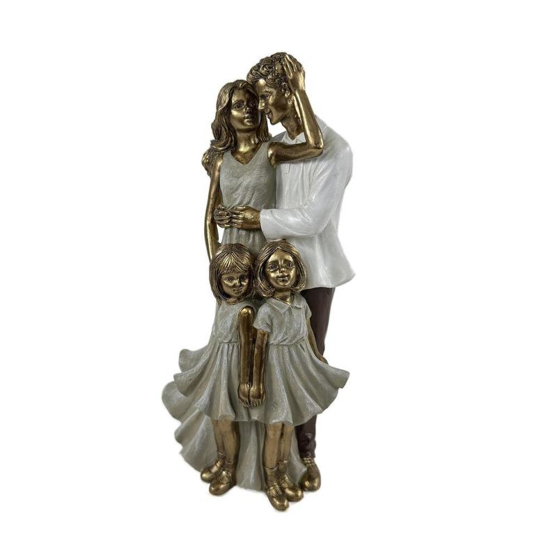 Figura Decorativa de Pareja con Dos Hijas Color Dorado y Blanco 24 Cm