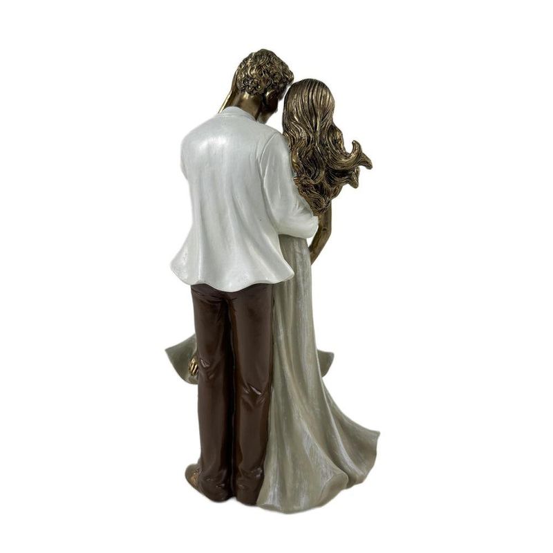 Figura Decorativa de Pareja con Dos Hijas Color Dorado y Blanco 24 Cm