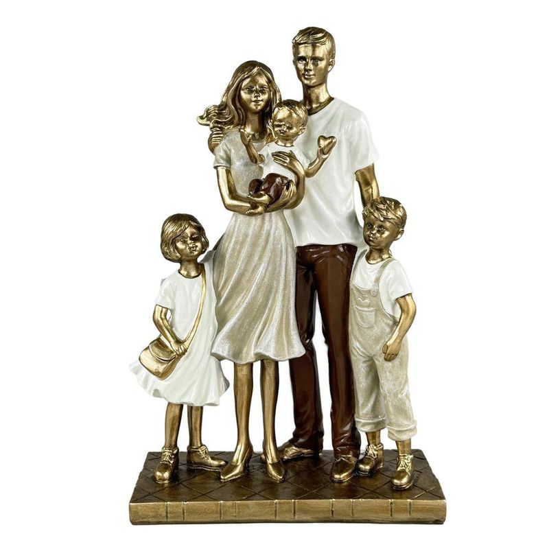 Figura Decorativa de Familia de 5 Personas Estilo Elegante Color Café y Beige 34 Cm