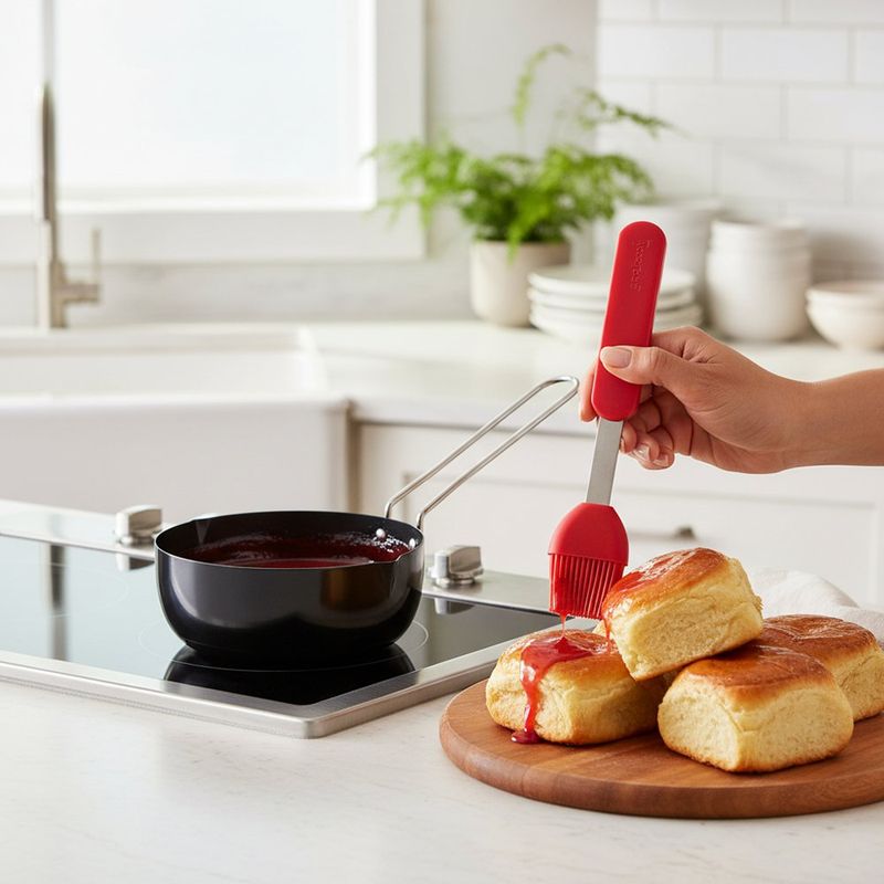 Olla para Salsas Expert Grill con Brocha de Silicona Color Negro y Rojo
