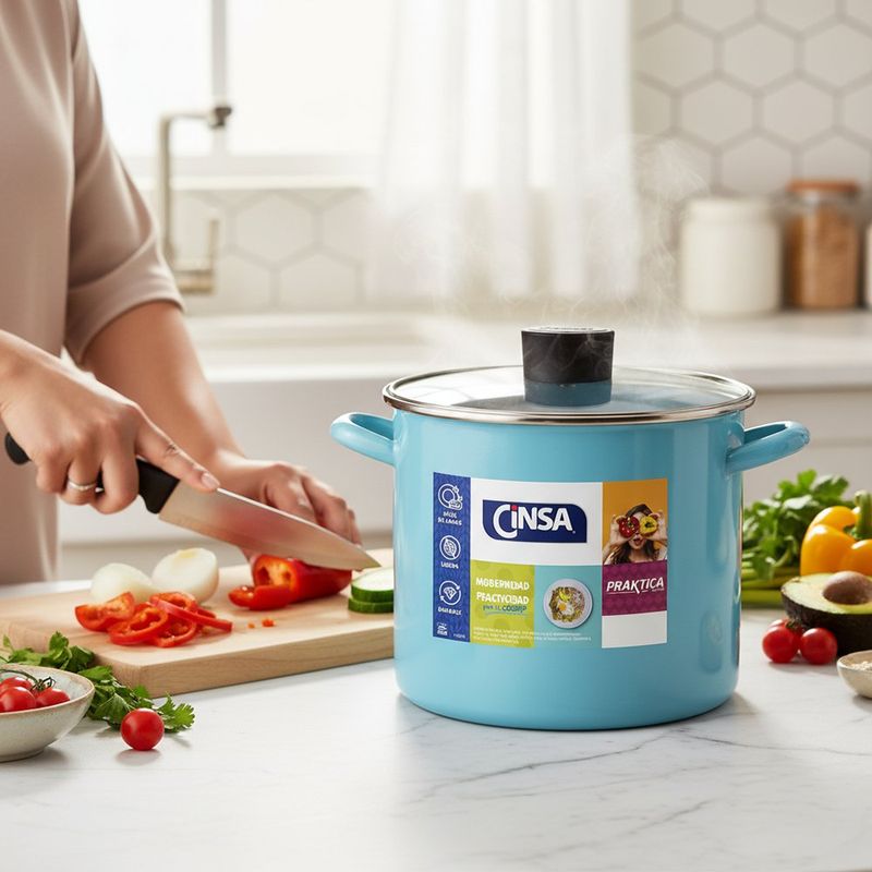 Olla Recta Aqua Bay de 18 cm con Tapa de Vidrio Color Aqua