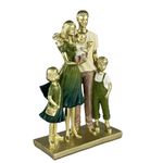 Figura Decorativa de Familia de 5 Personas Color Olivo y Dorado 34 Cm