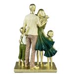 Figura Decorativa de Familia de 5 Personas Color Olivo y Dorado 34 Cm