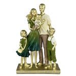Figura Decorativa de Familia de 5 Personas Color Olivo y Dorado 34 Cm