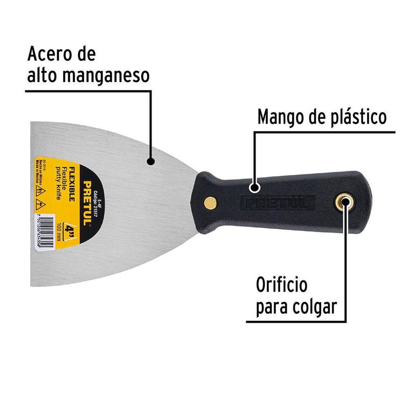 Espátula Flexible con Mango Plástico de 4 Plg